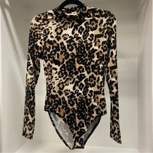 Graze Leopard Print Long-Sleeved High Neck Bodysuit- Super Soft, Like New!